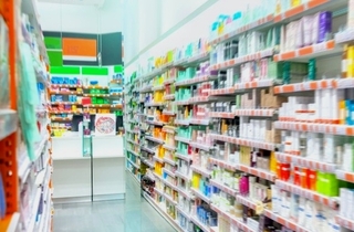 Medicines displayed at pharmacy