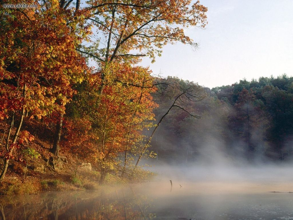 Mist_and_Autumn_Color_along_Stahl_Lake_Indiana_1024x768
