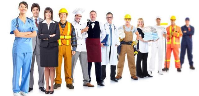 Group of industrial workers. Isolated on white background. Job. Occupation.